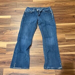 ‘Chrome Gypsy’Cowgirl Tuff Dark Blue Boot Cut Jeans size 29x31